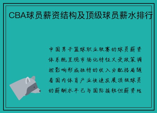 CBA球员薪资结构及顶级球员薪水排行